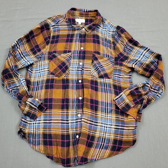 Lucky Brand Tops - Lucky Brand Plaid Flannel Button Up Shirt Women M Medium Long Sleeve Blue Pink
